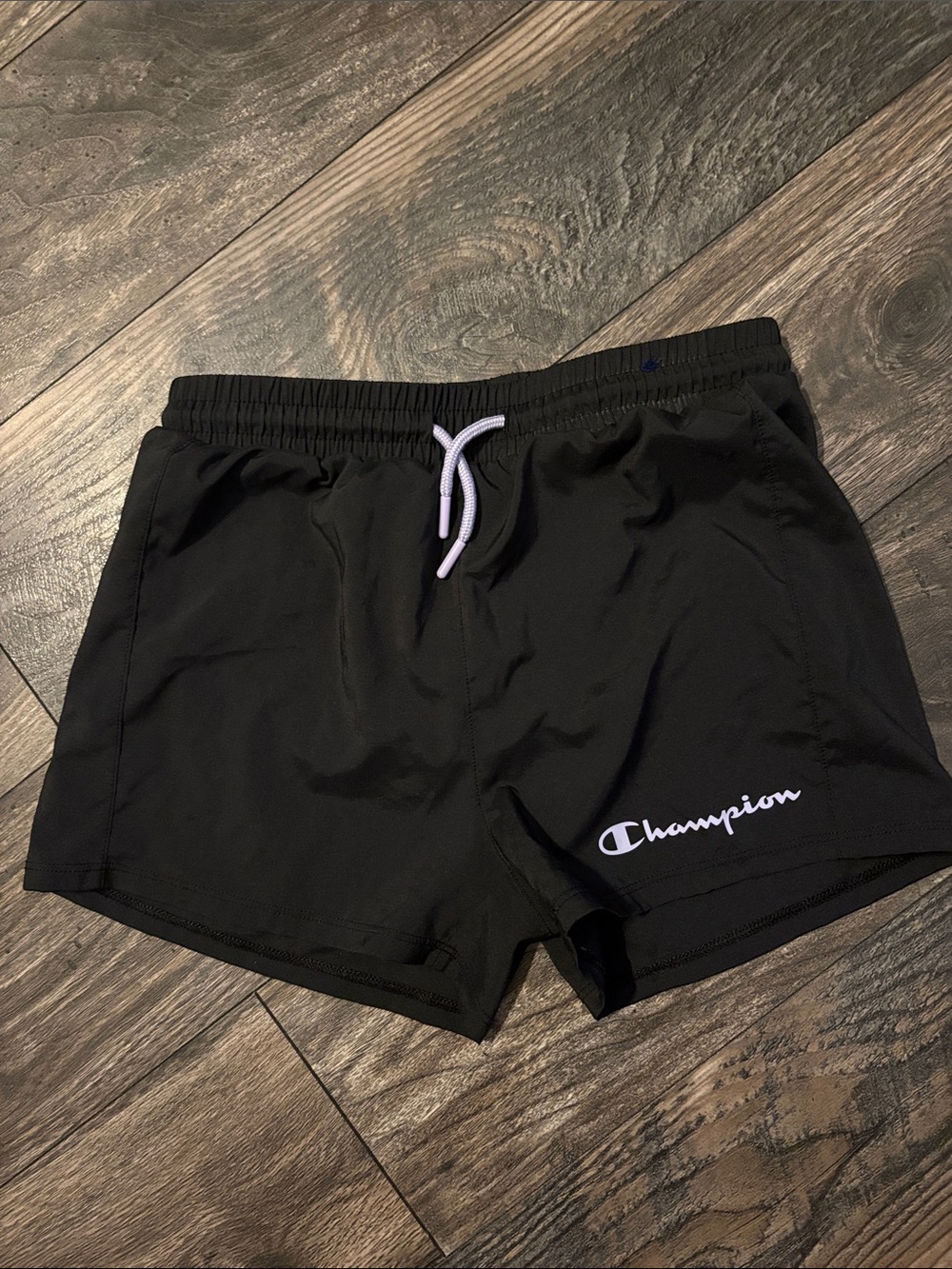 Champion Black Shorts with White Logo and Drawstring